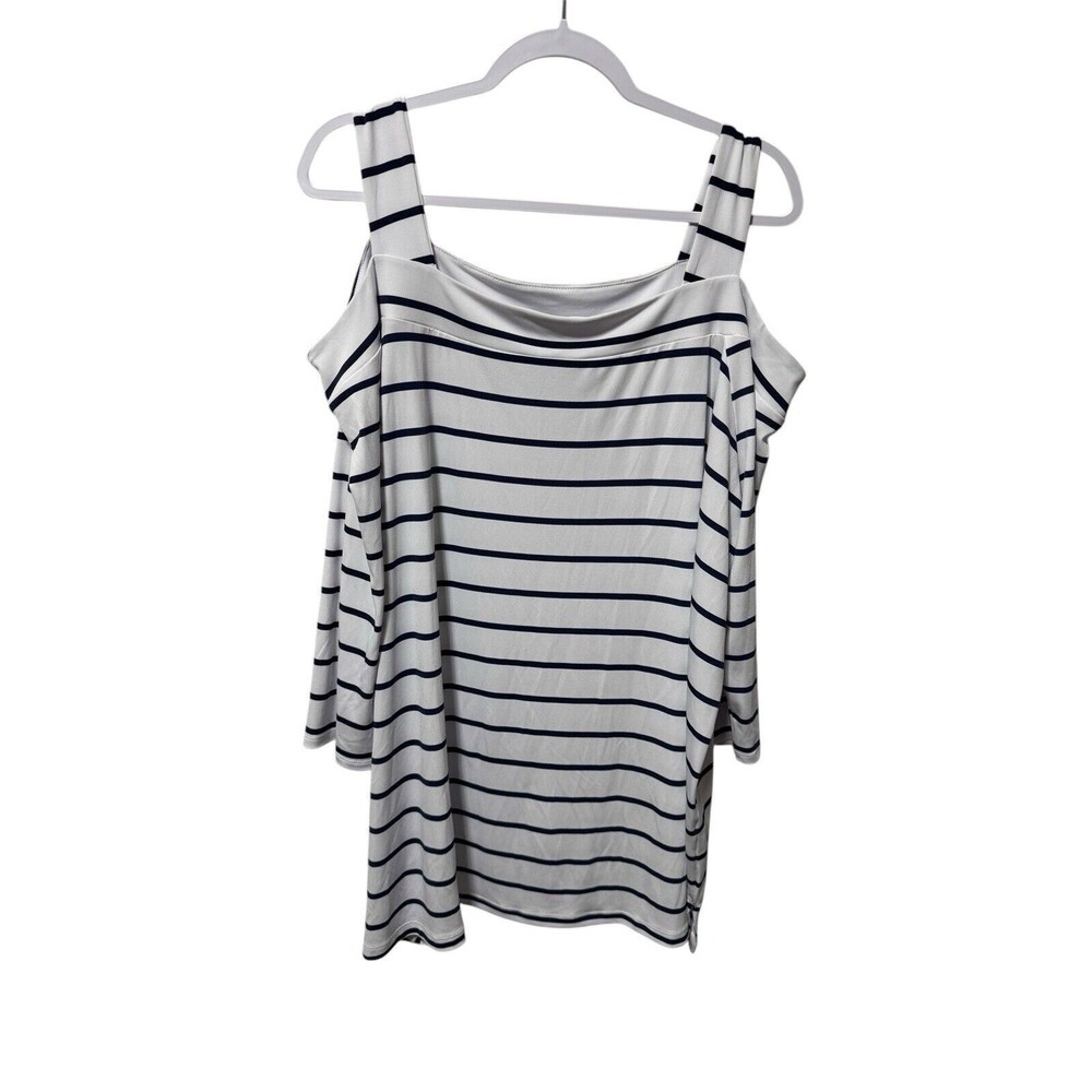 Woman Within Cold Shoulder Knit Top NWOT Size 26/28 Navy/White Stripes